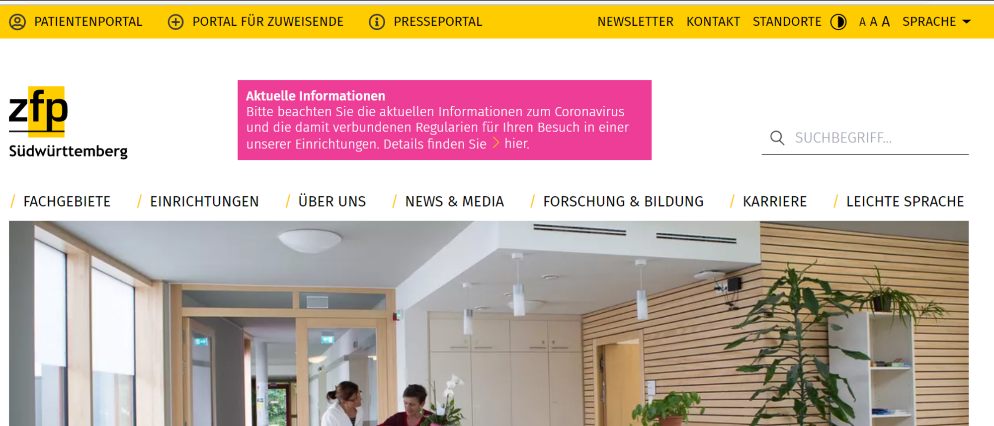 Startseite ZfP Screenshot der Startseite