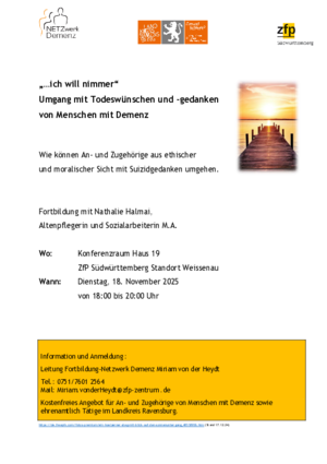 Vortrag über das Krankheitsbild und den Umgang mit Suizidgedanken bei Betroffenen am 18. November 2025