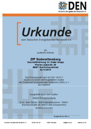 Zertifikat Energieaudit 2019
