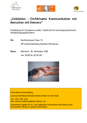 Vortrag "Validation - einfühlsame Kommunikation mit Menschen mit Demenz" am 26. November 2025