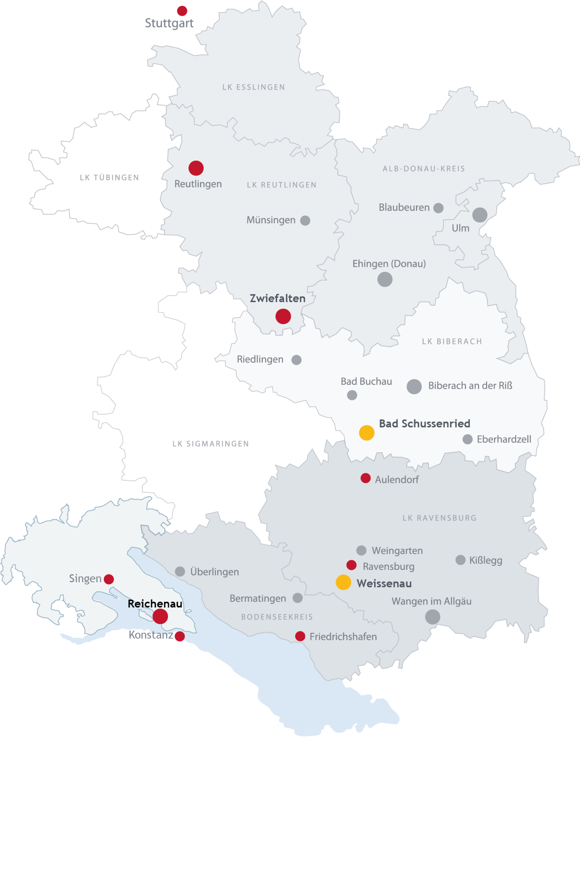 Standorte Versorgungsgebiet der SINOVA Kliniken